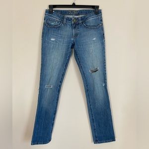 DL1961 Denim Distressed Blue Slim Straight Jeans Size 29 with 31.5” Inseam